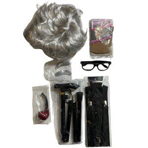 Old Man Costume Kit for Kids – Gray Wig, Glasses, FAKE Pipe, Cane, etc
